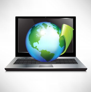 Dünya Küre ve green arrow ile dizüstü bilgisayar