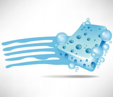 Blue sponge with washing water trace clipart