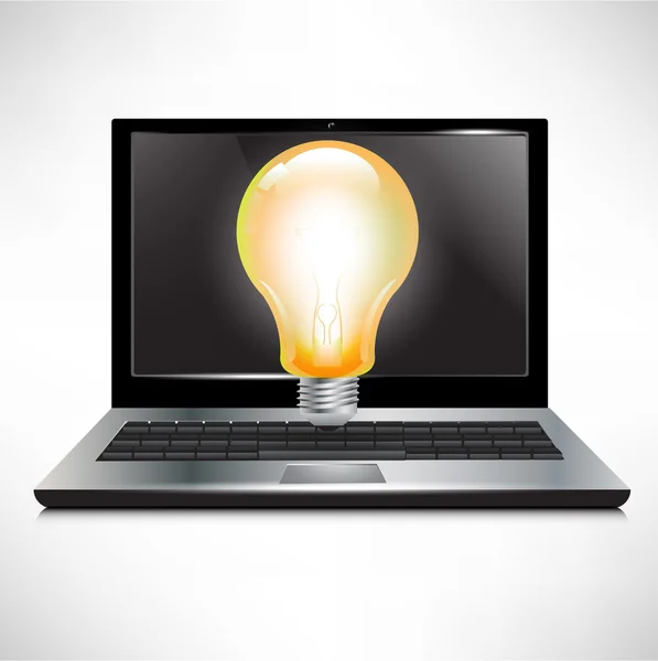 Laptop-val fényes izzó — Stock Vector