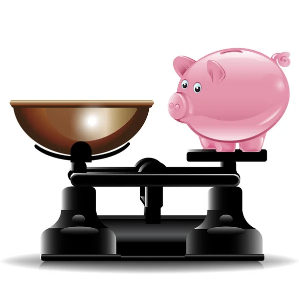 Piggy bank on vintage scale — Stock Vector