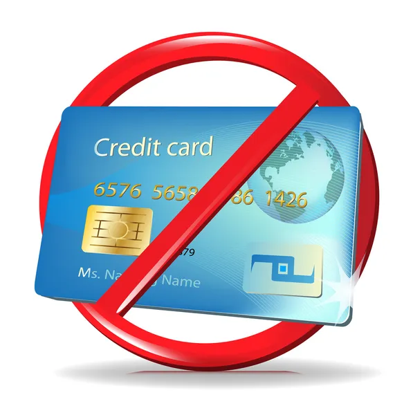 Pas de carte de crédit acceptée signe / refus de carte de crédit — Image vectorielle