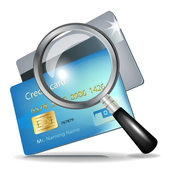 Credit cards en vergrootglas — Stockvector