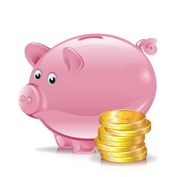 Golden coins with piggy bank — Stock Vector