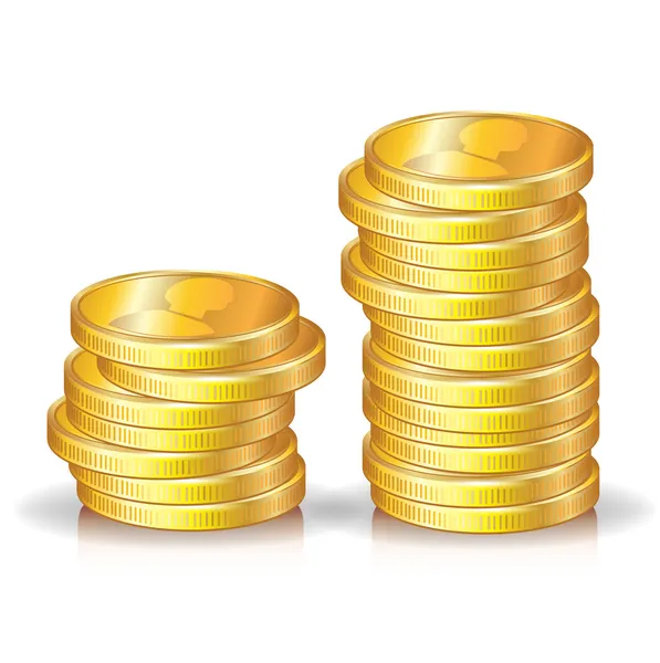 Twee gouden munten stapels — Stockvector