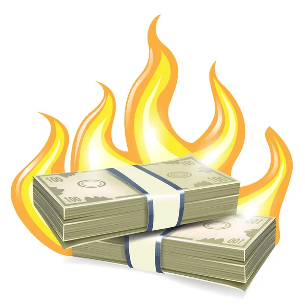 Brandende stapels van geld — Stockvector