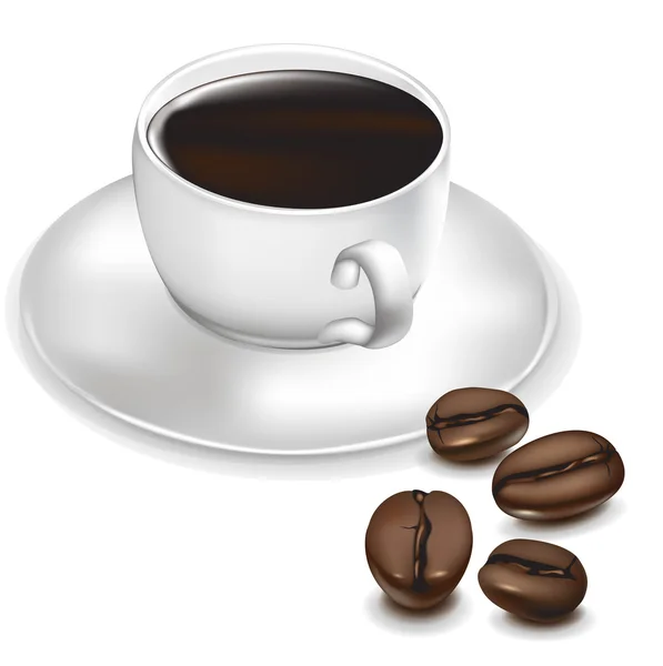 Tasse Kaffee und Kaffeebohnen — Stockvektor