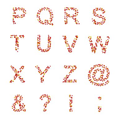 p-z harfleri ve sembolleri şekerler veya hap yapılmış