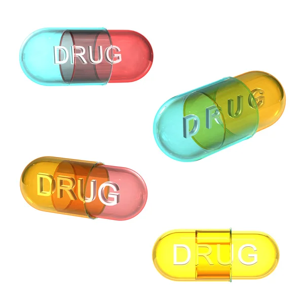 Quatro tipos de comprimidos de drogas — Fotografia de Stock