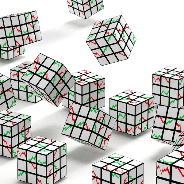 Falling abstract cubes with graphs on faces