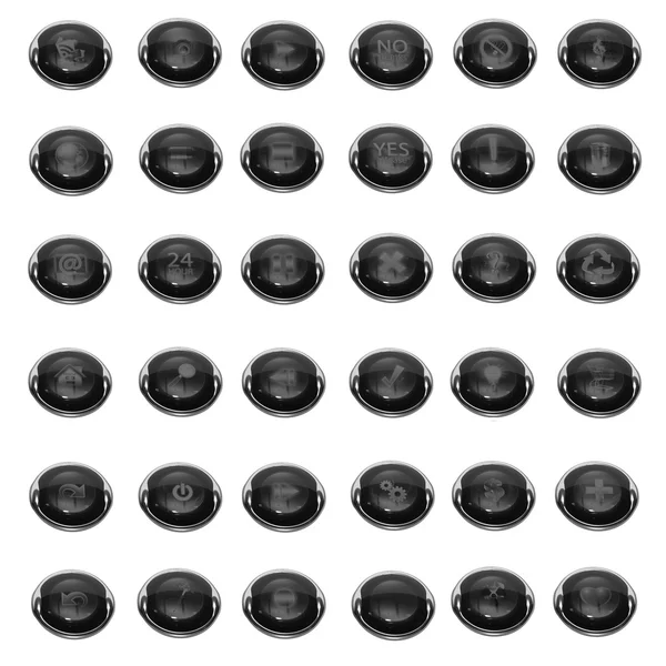Conjunto de 36 diferentes iconos de cristal brillante gris y metal —  Fotos de Stock
