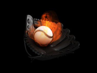 Baseball ball and glove set on fire clipart