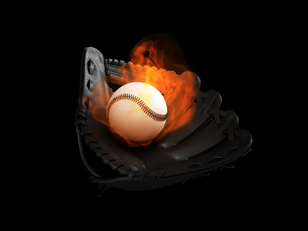 Baseball ball and glove set on fire — Stock Photo, Image