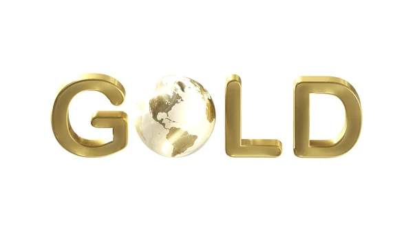 Woord 'goud' met een planeet aarde als de brief — Stockfoto
