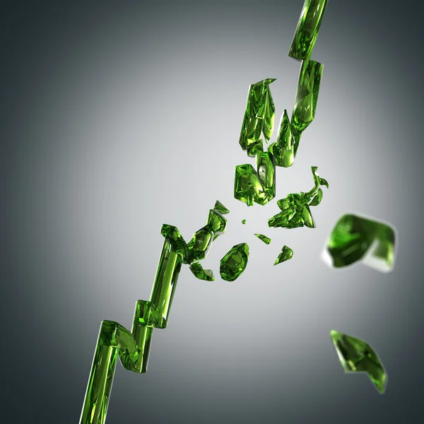 Green glass growing economy graph broken — Stock Photo, Image
