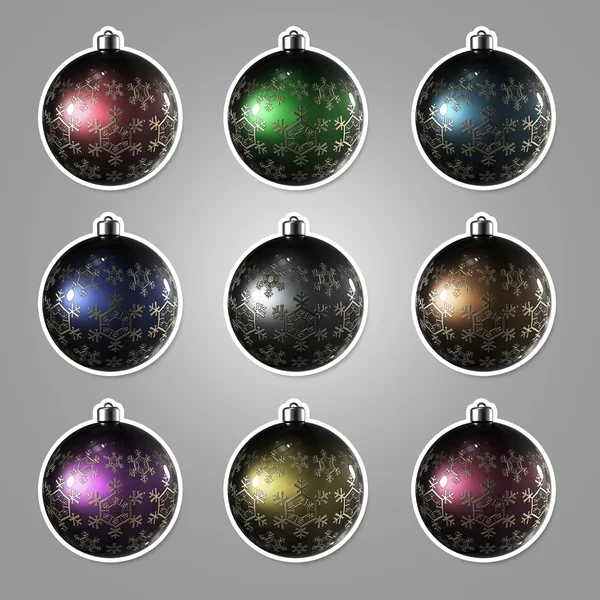 Set of nine Christmas balls with the snowflake ornament — Stock Photo, Image
