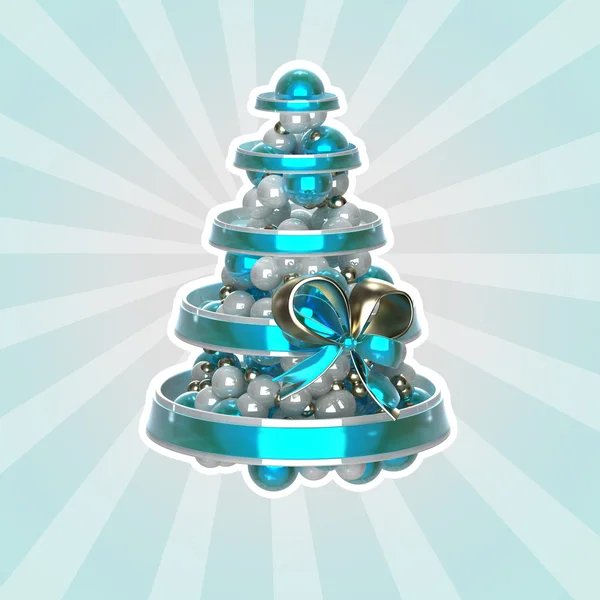 Glänzender Weihnachtsbaum aus Kugeln und Bändern — Stockfoto