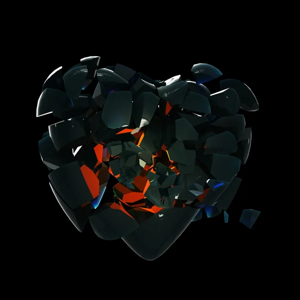 Bontva darabokra fekete üveg szív — Stock Fotó