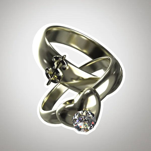 Két gyűrű, mint a "érdekházasság illusztráció" — Stock Fotó