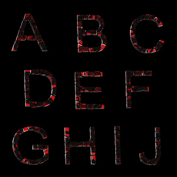 Αλφάβητο: σύνολο σπασμένα σε κομμάτια γυαλιού γράμματα που απομονώνονται σε μαύρο — Φωτογραφία Αρχείου