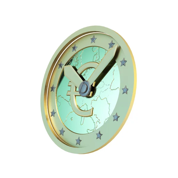 時間はお金: 時計としてユーロ硬貨を象徴 — ストック写真