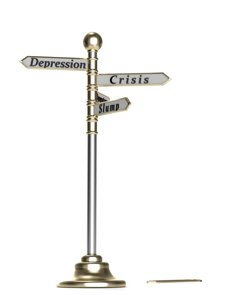 Guidepost to crisis, downturn, slope, depression — Stock Photo, Image