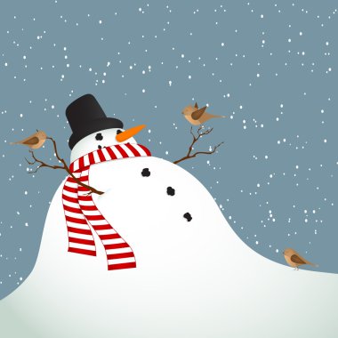 Winter landscape with a snowman clipart