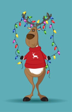 Reindeer holding a line of light-bulbs clipart