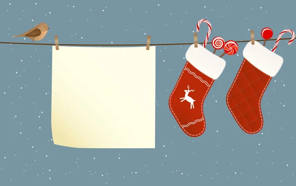 Weihnachtssocken an der Wäscheleine aufgehängt — Stockvektor