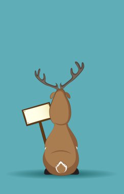 Reindeer sitting turned back with a sign clipart