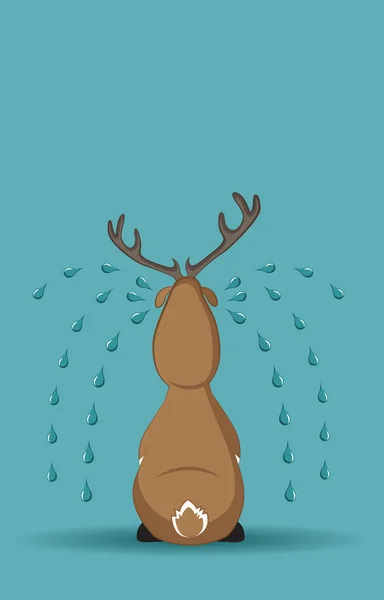 Reindeer sitting turned back crying — Stock Vector