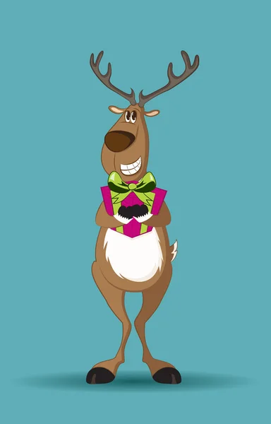 Reindeer holding a gift — Stock Vector