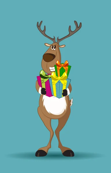 Reindeer holding gifts — Stock Vector
