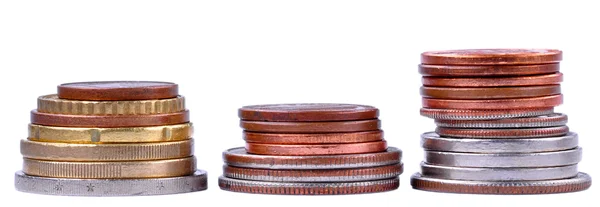 Três pilhas de moedas — Fotografia de Stock