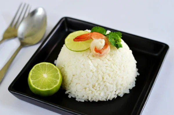 Vařená rýže a krevety — Stock fotografie