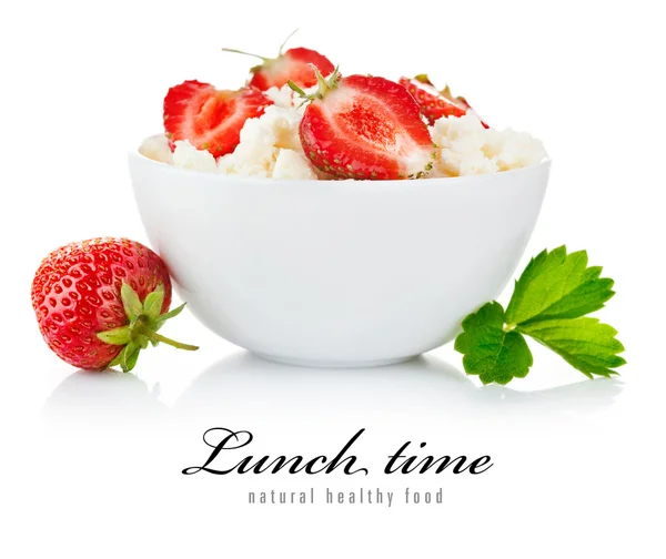 stock image Cottage cheese with berry strawberry in white plate