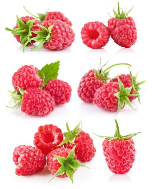 Set raspberry with green leaf clipart