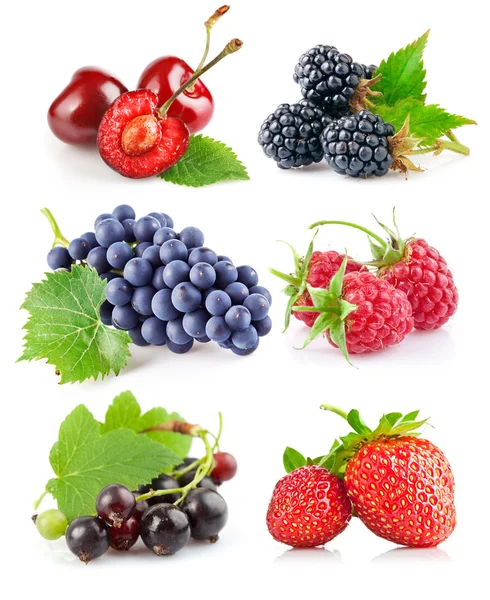 Set fresh berries with green leaf Stock Image