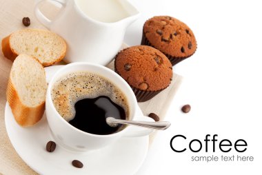 Coffee with milk and cake clipart