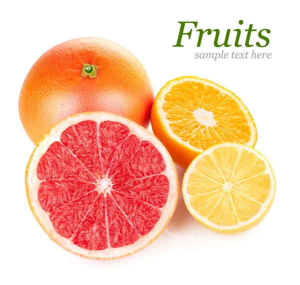 Färska frukter orange citron grapefrukt i snitt — Stockfoto