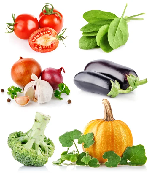 Ställa in färska grönsaker med grönt blad — Stockfoto