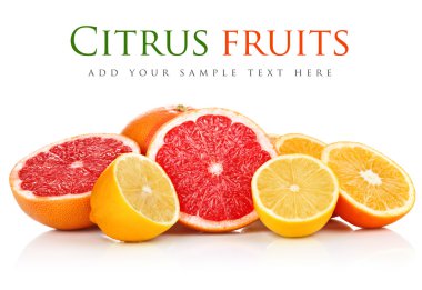 Fresh fruits orange lemon grapefruit in cut clipart