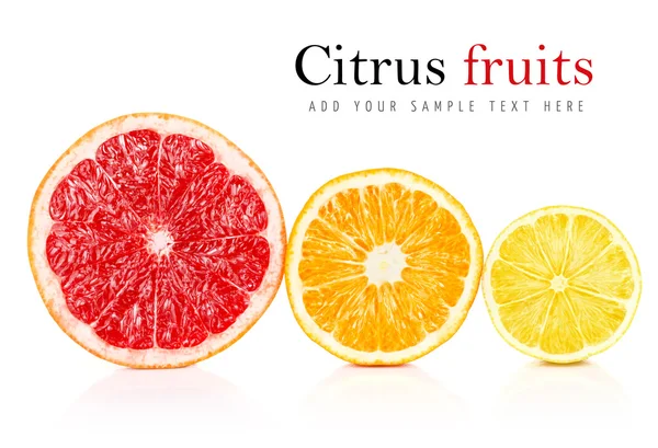 Fresh fruits orange lemon grapefruit in cut — Stock Photo, Image