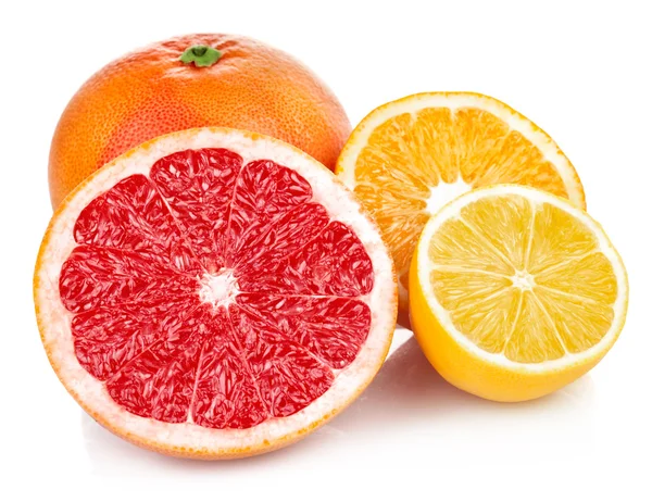 Frisches Obst orange-Zitrone-Grapefruit im Schnitt — Stockfoto