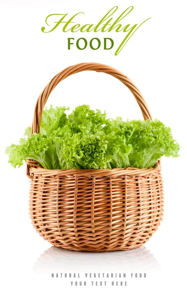 Folhas verdes alface na cesta — Fotografia de Stock