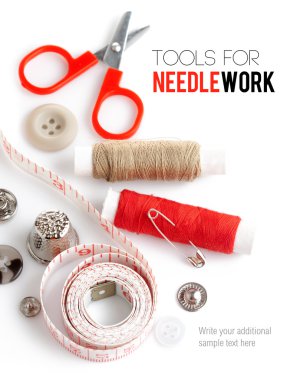 Tools for needlework thread scissors and tape measure clipart