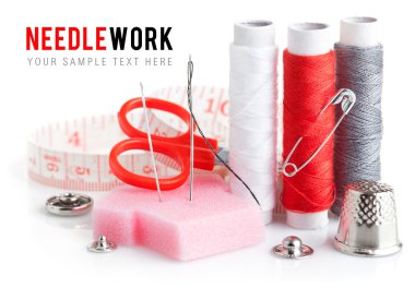 Tools for needlework thread scissors and tape measure clipart