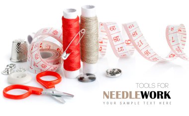 Tools for needlework thread scissors and tape measure clipart