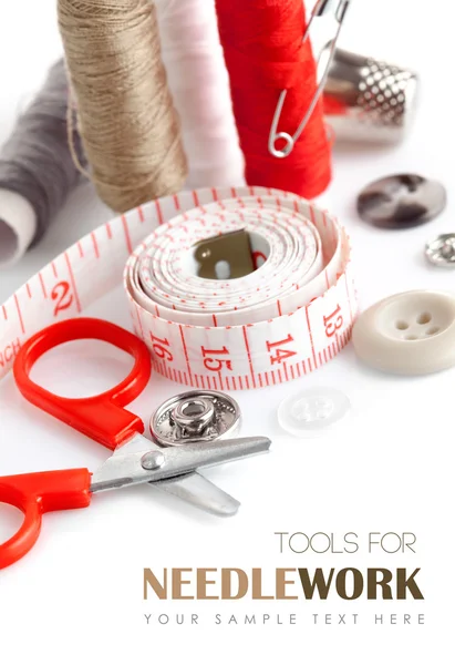 Tools for needlework thread scissors and tape measure — Stock Photo, Image