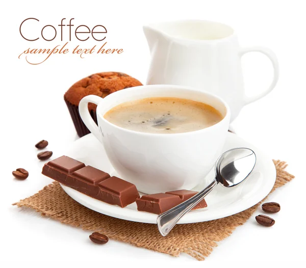 Kaffee mit Milch und Kuchen — Stockfoto