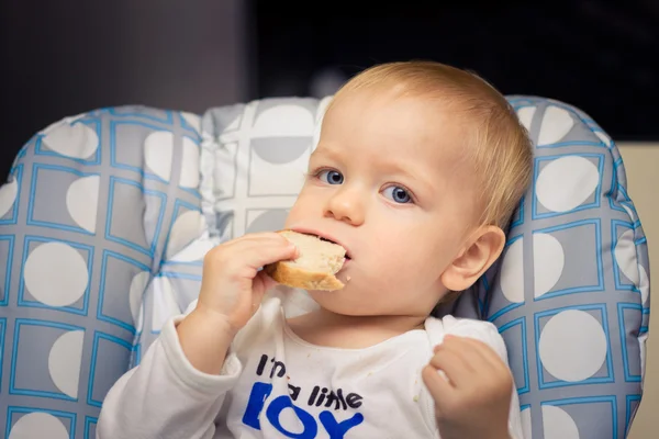 Baby eating bread — Stock Photo, Image